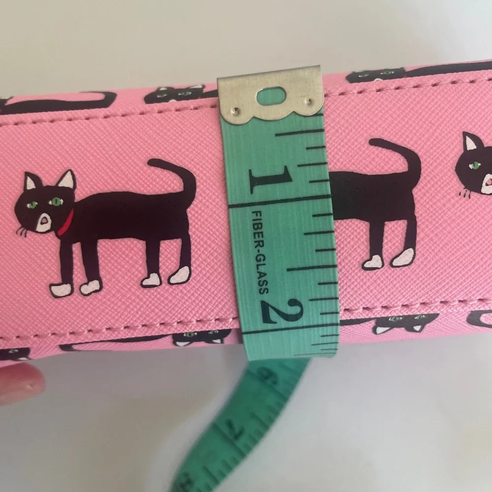 Marc Tetro Black Cat Zip Cosmetic Bag Pouch‎ Pink All Over vegan leather